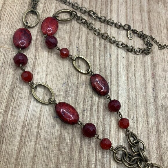 Premier Designs "Caliente" Antiqued Matte Gold Red Necklace - Picture 5 of 5